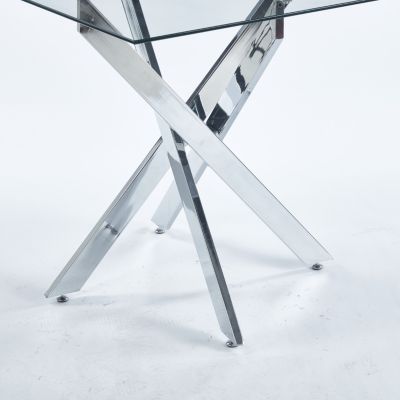 Modern Cross Metal Legs Glass Dining Table