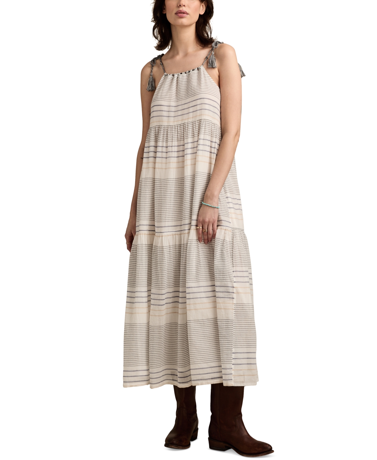 Lucky Brand Women's Striped Cotton Tiered Maxi Dress