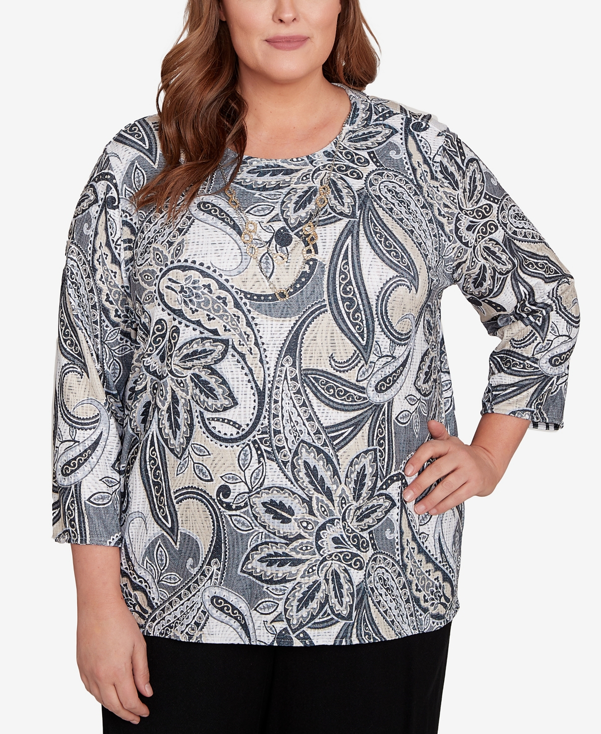 Alfred Dunner Plus Size Reversible Paisley Top