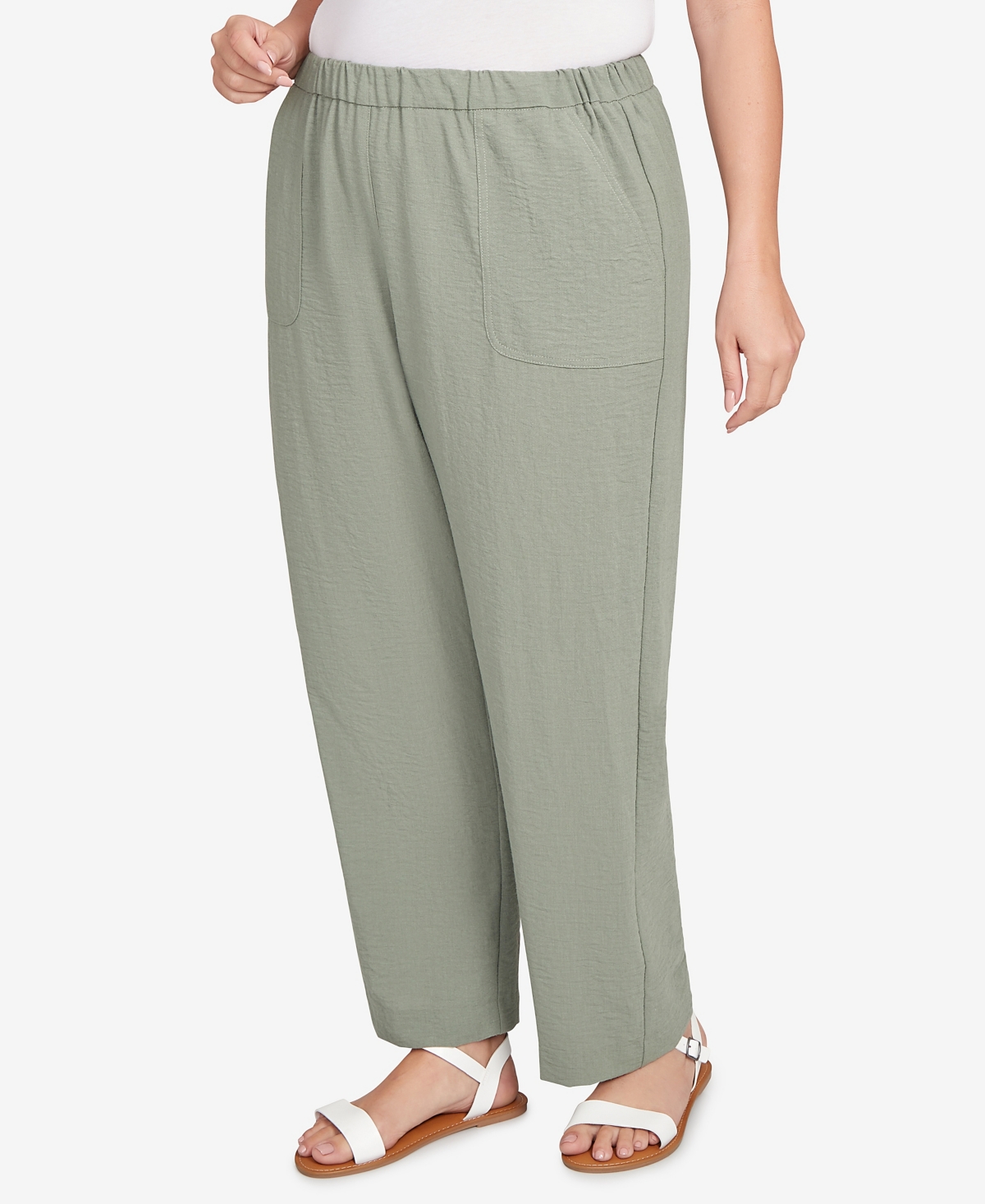Alfred Dunner Plus Size Patch Pocket Elastic Waist Pants In Green