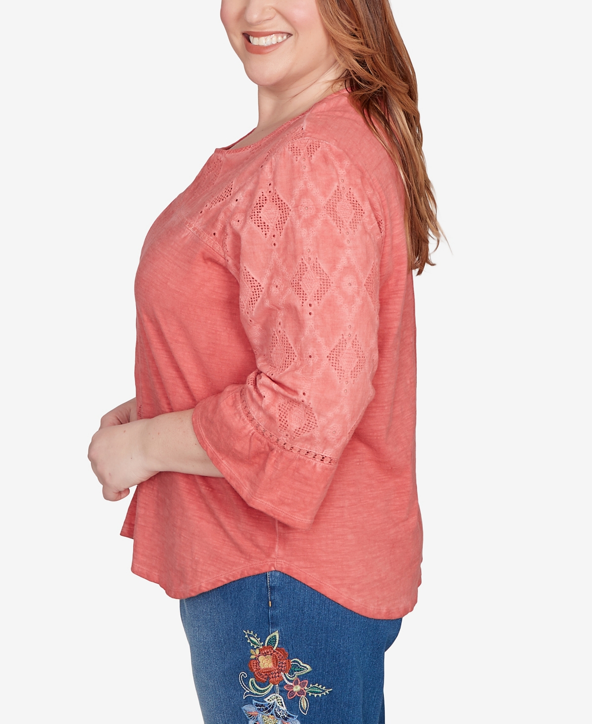 Alfred Dunner Plus Size Diamond Textured Bell Sleeve Top
