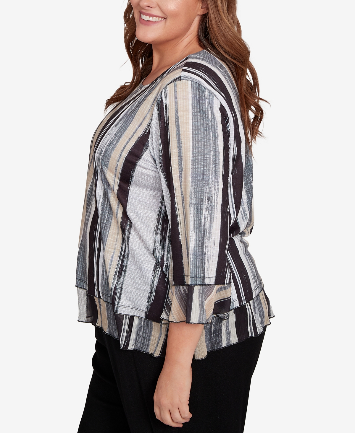 Alfred Dunner Plus Size Stripe Bell Sleeve Top