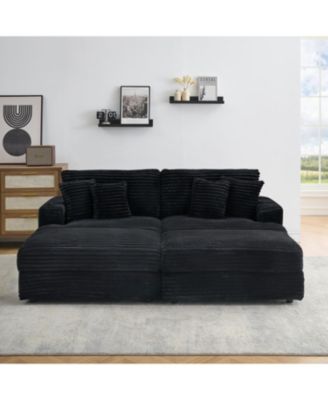 Streamdale 82 inches black corduroy sofa, two storage feet +4 throw pillows, create a living room, office fashion new darling
