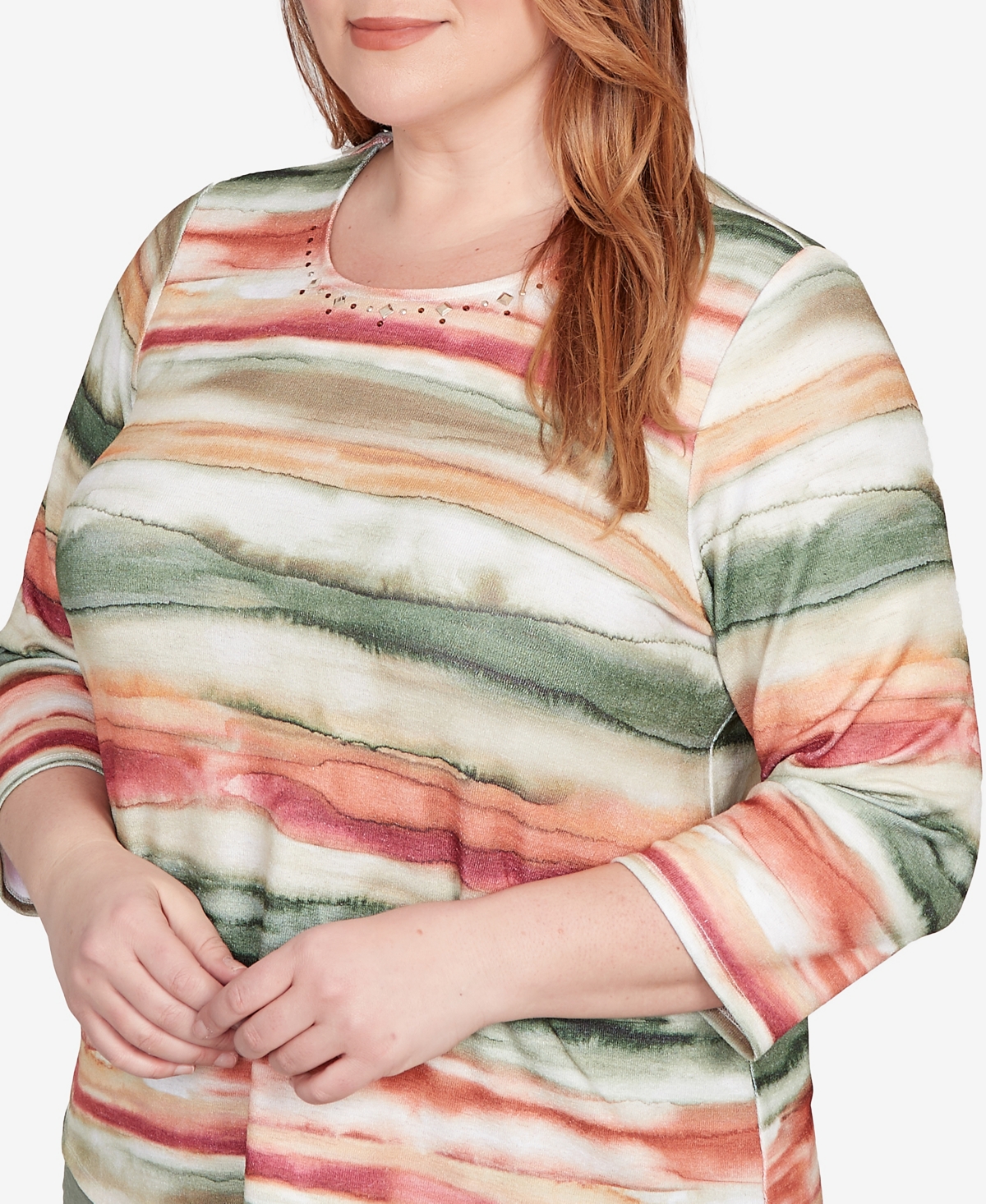 Alfred Dunner Petite Copper Canyon Watercolor Stripe Crew Neck Top