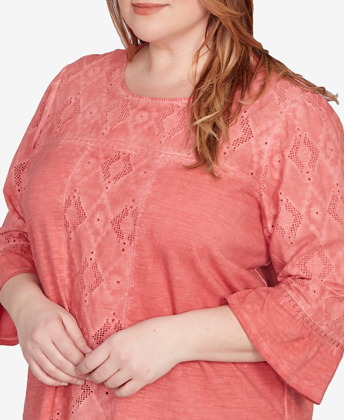 Alfred Dunner Plus Size Diamond Textured Bell Sleeve Top