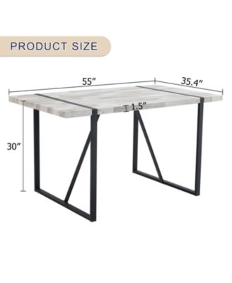 Streamdale Retro Rectangular Dining Table - Textured Gray Top, Black Metal Legs
