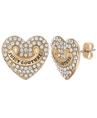 Gold-Tone Pave Heart Keychain & Earrings Set