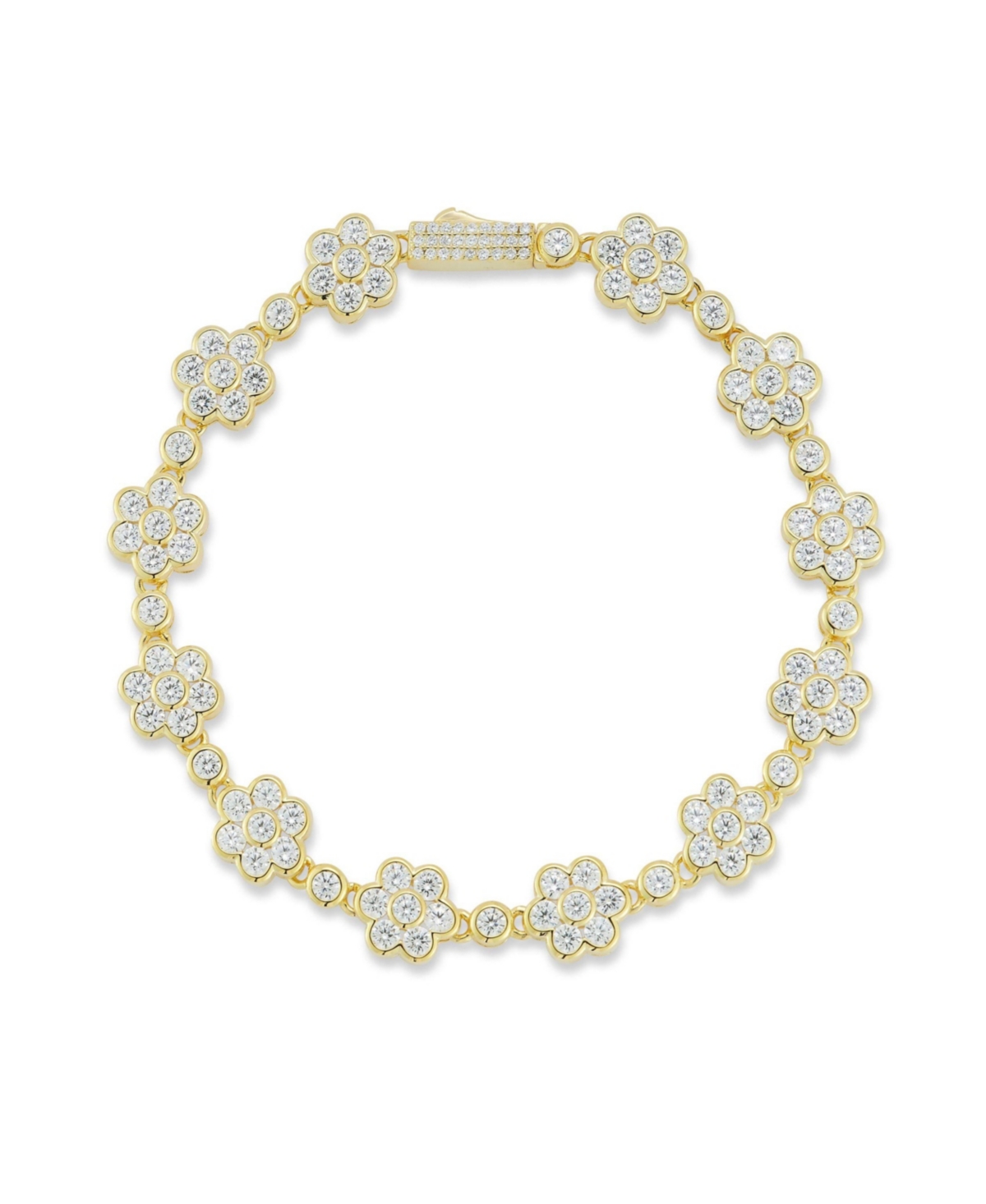14K Gold Plated Sterling Silver Flower Tennis Bracelet - Gold