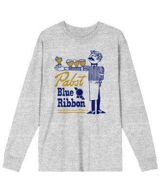 Pabst Blue Ribbon Men's Bartender With Beer Athletic Heather Long Sleeve Shirt-3XL