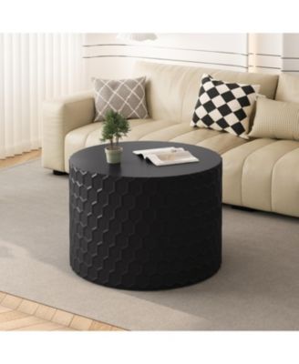 Stylish and Minimalist Nesting Coffee Table Set with Honeycomb Design, Modern Round Coffee Table, Drum Circle Coffee Table for Living Room, Bedroom, Black(Set of 2 Pieces)