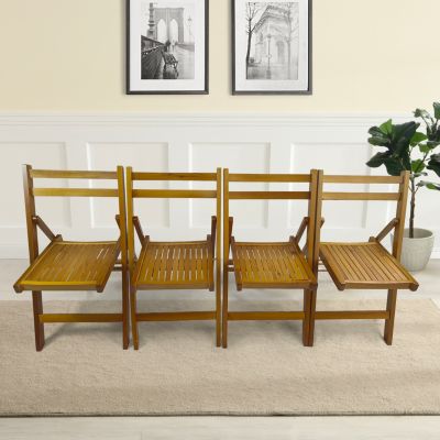 Folding Slatted Event Chair, Set of 4