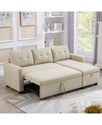 Streamdale Beige Upholstered Pull-Out Sofa with Storage Chaise