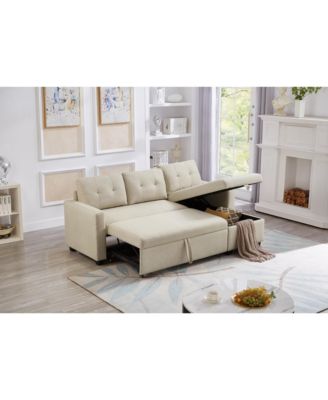 Streamdale Beige Upholstered Pull-Out Sofa with Storage Chaise