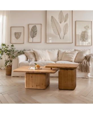 Streamdale Vintage Square Coffee Table Set, Wood Grain Finish (Set of 2)