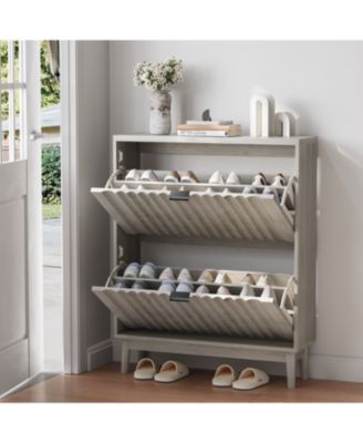 Streamdale Fluted Shoe Cabinet with Flip Drawers for Entryway