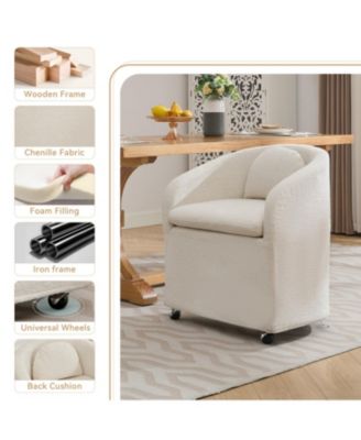 Set of 1 Chenille Fabric Dining Armchair With Back Cushion and Universal Wheels