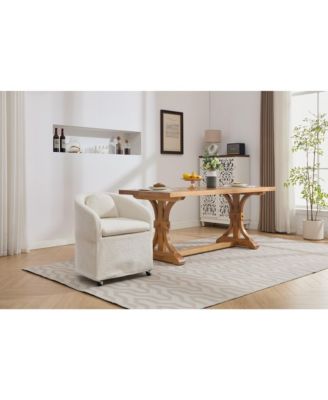 Set of 1 Chenille Fabric Dining Armchair With Back Cushion and Universal Wheels