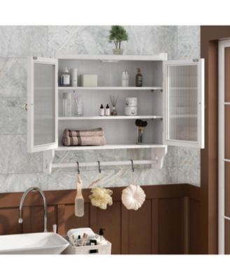 Glass Door Cabinet with 3-Tier Storage & Towel Rack