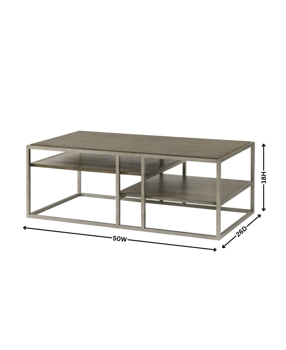 Streamdale Furniture Metal Frame Wood Living Room Coffee Table with Shelf