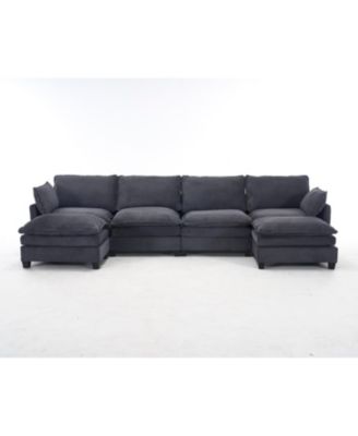 Oversized Velvet Modular Sofa U-Shape Couch with Ottomans & Pillows