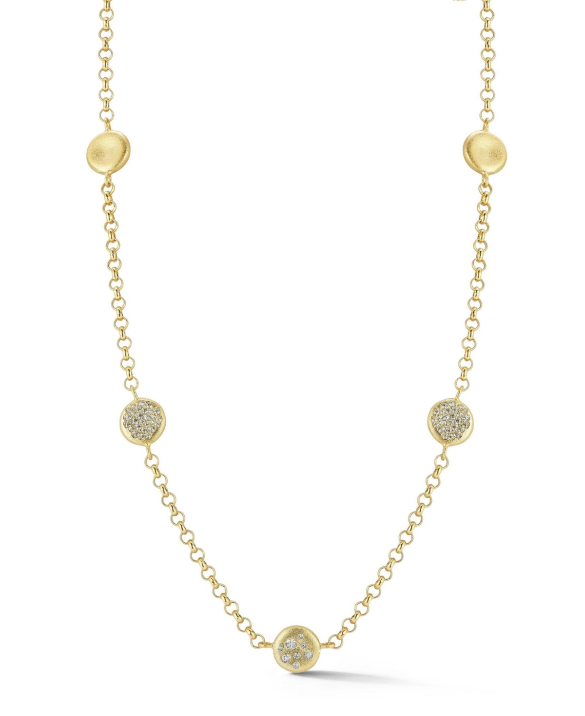 14K Gold Plated Sterling Silver Pave Button Station Necklace - Silver