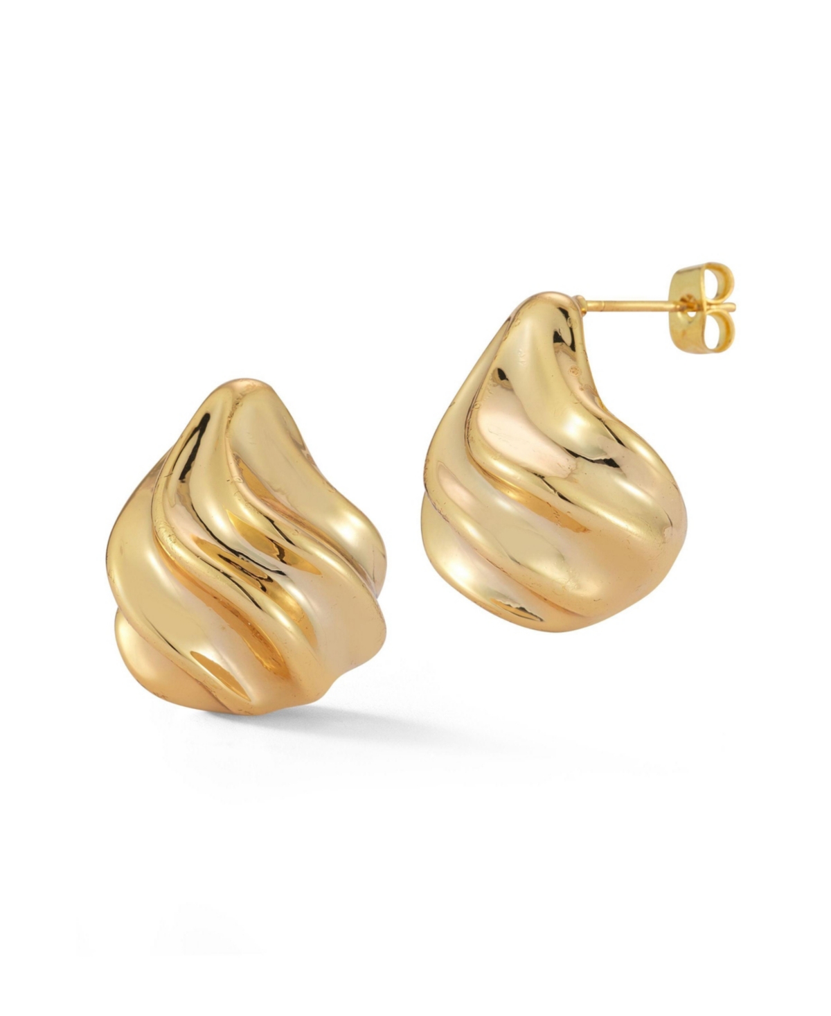 Gold Plated Wavy Statement Stud Earrings - Silver