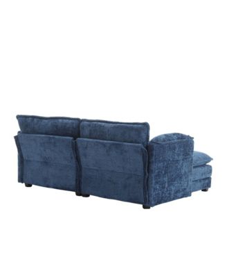 Chenille fabric, removable armrests with side pockets, high density sponge filling, oversized double sofa with footstool