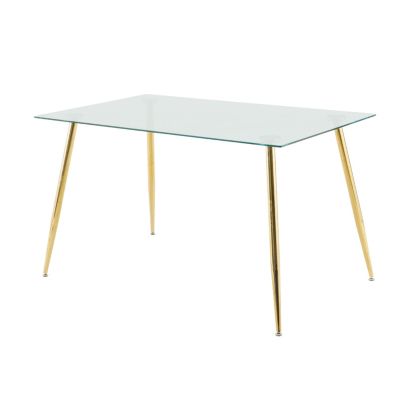 Modern 51" Glass Dining Table, Gold Metal Legs