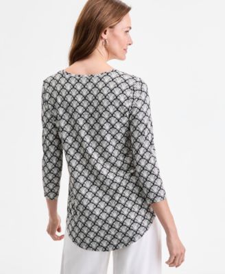 Petite Lisa Geo-Print Scoop-Neck Top
