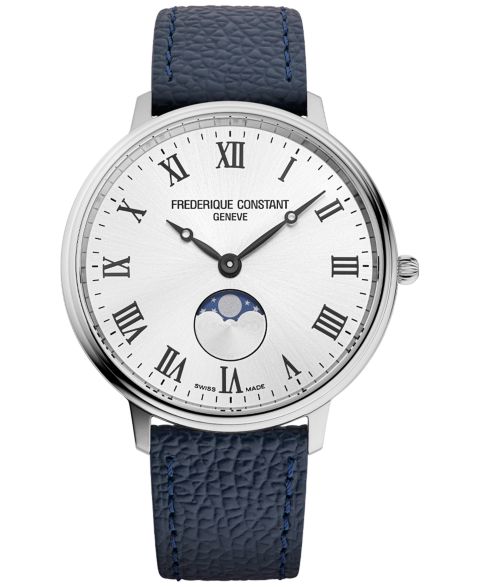 Мужские часы Frederique Constant Classics Quartz Moonphase Blue Leather Strap Watch 39mm