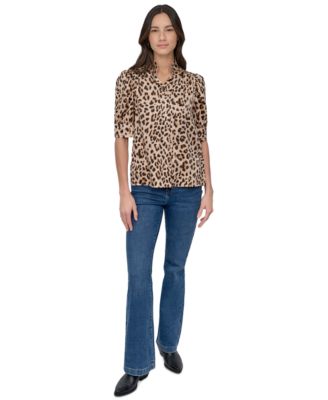 Women's Stand-Collar Puff-Sleeve Shirt