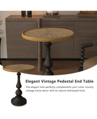 Retro Wooden End Table, Accent Coffee Table, Small Round Side Table