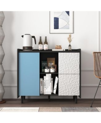 Black Sideboard Cabinet with Red Doors, 2 Drawers