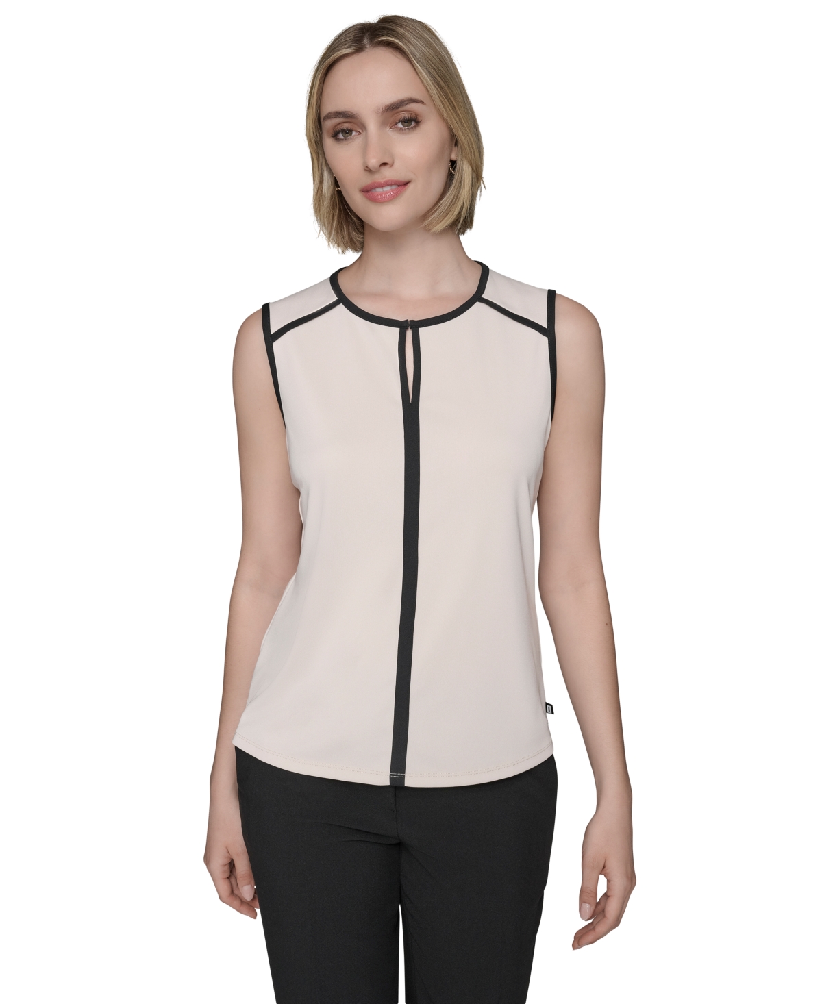 Women's Contrast-Piped Keyhole Camisole - Oyst Gry Bk Cmb