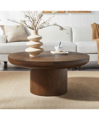 36" Round Wood Coffee Table with Cylindrical Leg (Brown)