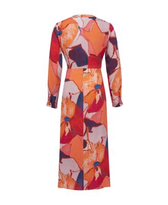 Women's Tie Front V-Neck Long Sleeve Midi Dress