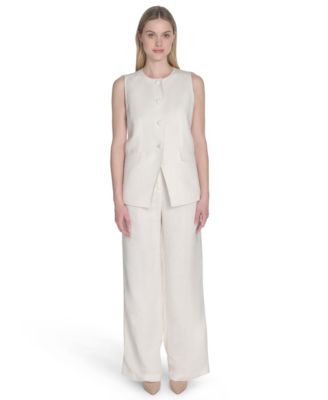 Calvin Klein Womens Button Front Vest Wide Leg Pants