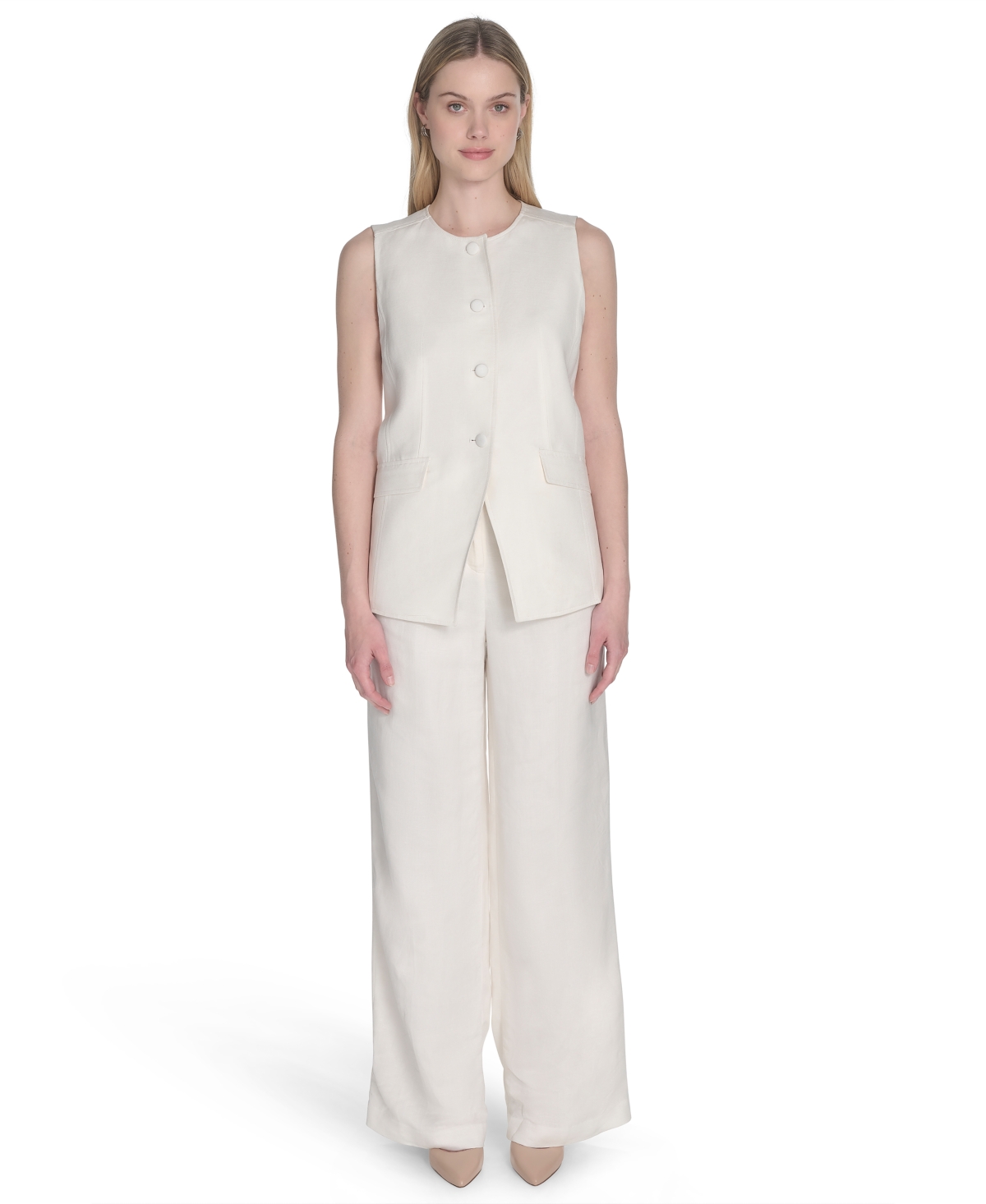 Calvin Klein Women's Linen Blend Wide-leg Pants