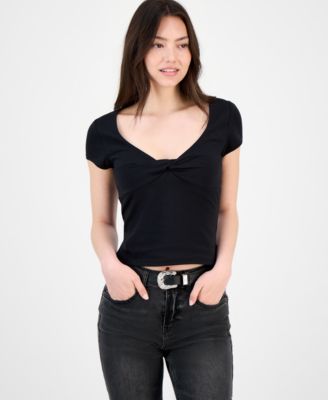 Juniors' Twist-Front Scoop-Neck Top