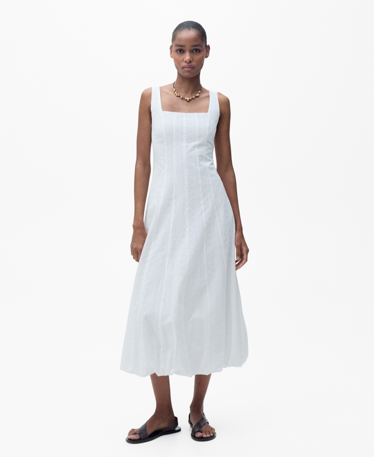Shop Mango Women's Puffed Hem Embroidered Dress