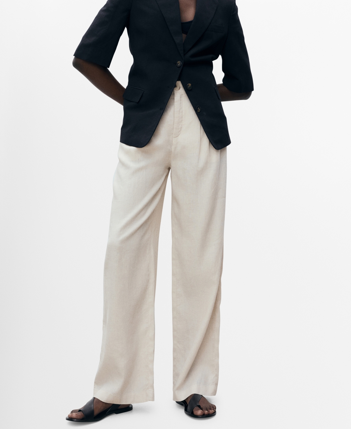 Shop Mango Women's Tortoiseshell Button Linen Pants