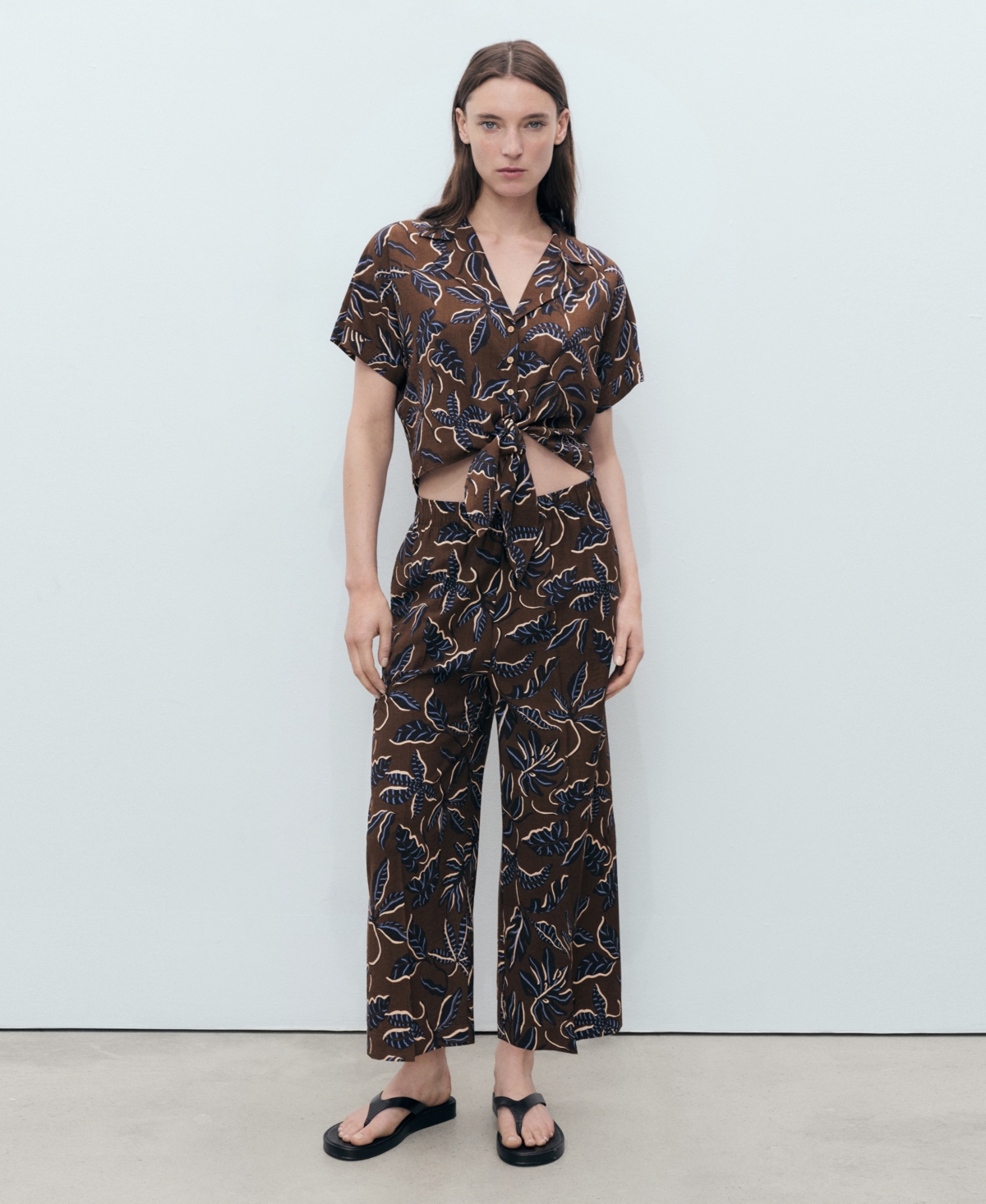 Mango Women's Floral-print Knot Detail Cropped Shirt