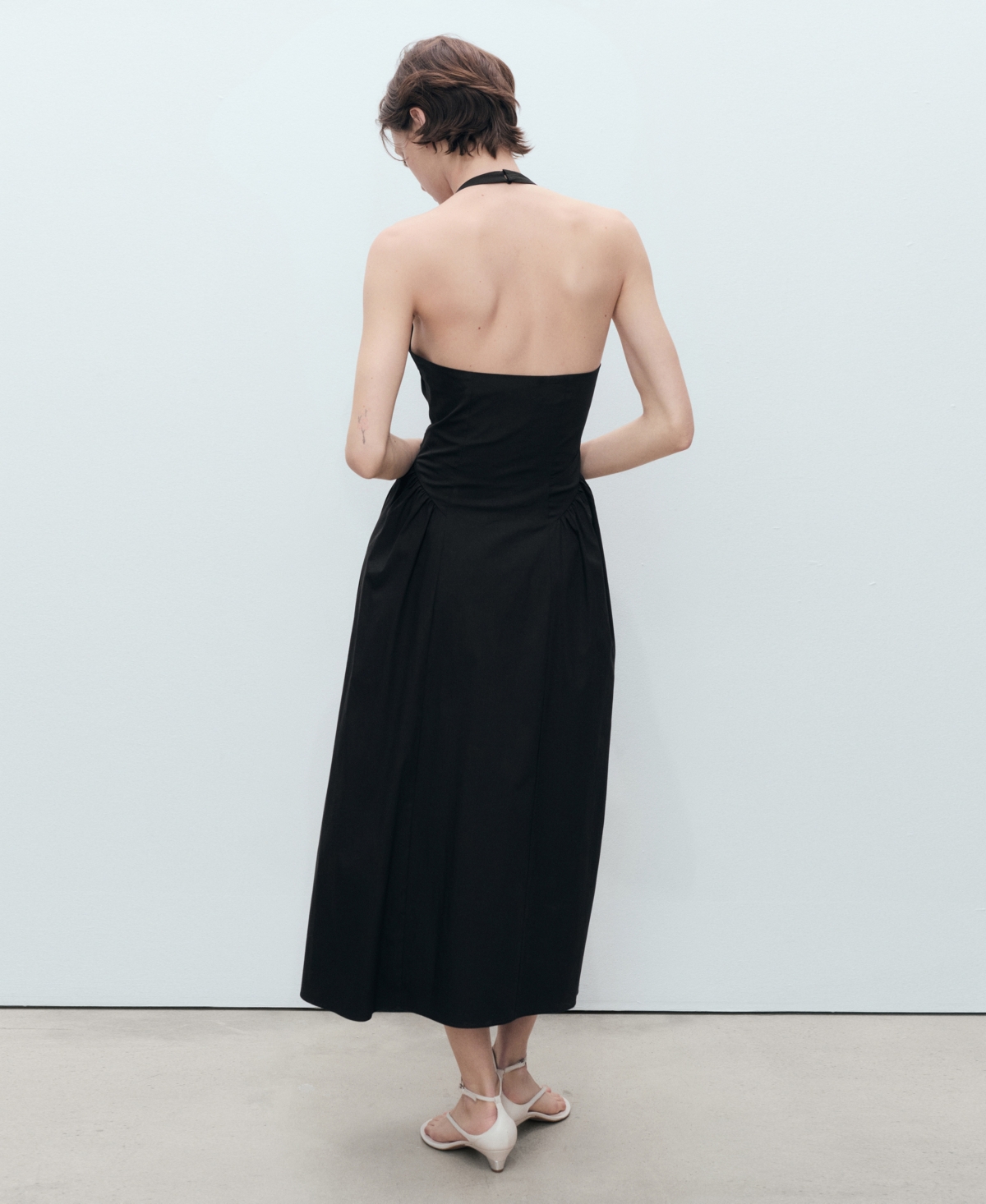 Mango Halter Neck Cotton Midi-dress Black