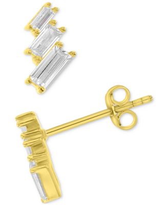 2-Pc. Set Cubic Zirconia Double Hoop & Graduated Baguette Stud Earrings in 14k Gold-Plated Sterling Silver
