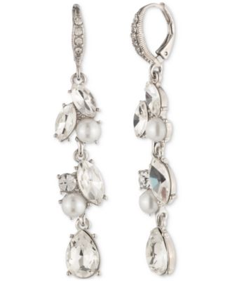 Линейные серьги-капли из серебристого хрусталя и искусственного жемчуга Givenchy