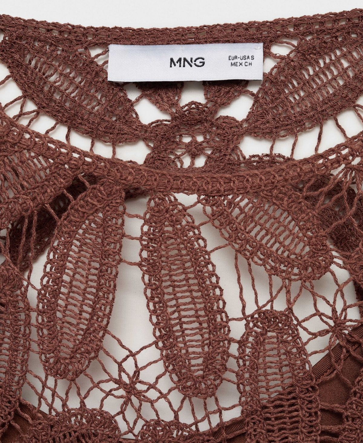 Mango Open Back Crochet Dress Chocolate