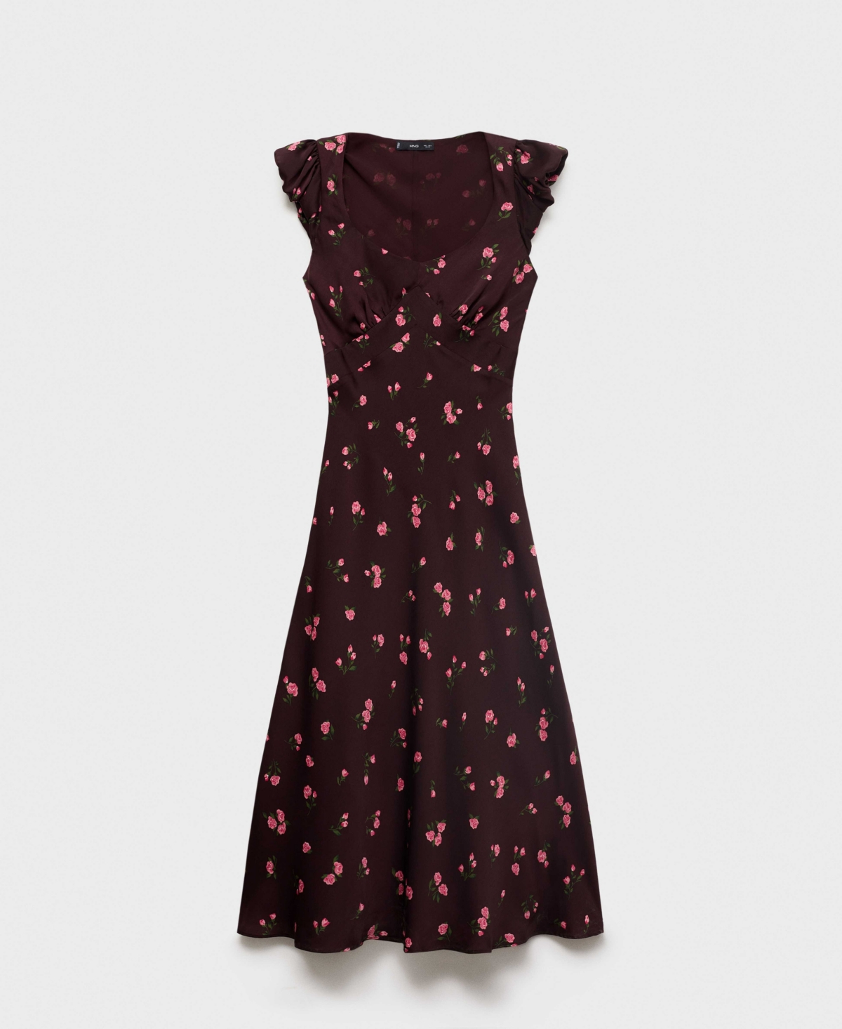 Mango Floral Print Cap Sleeve Midi Dress