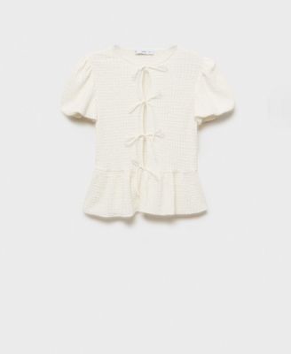 Women's Bow Closure Textured Blouse