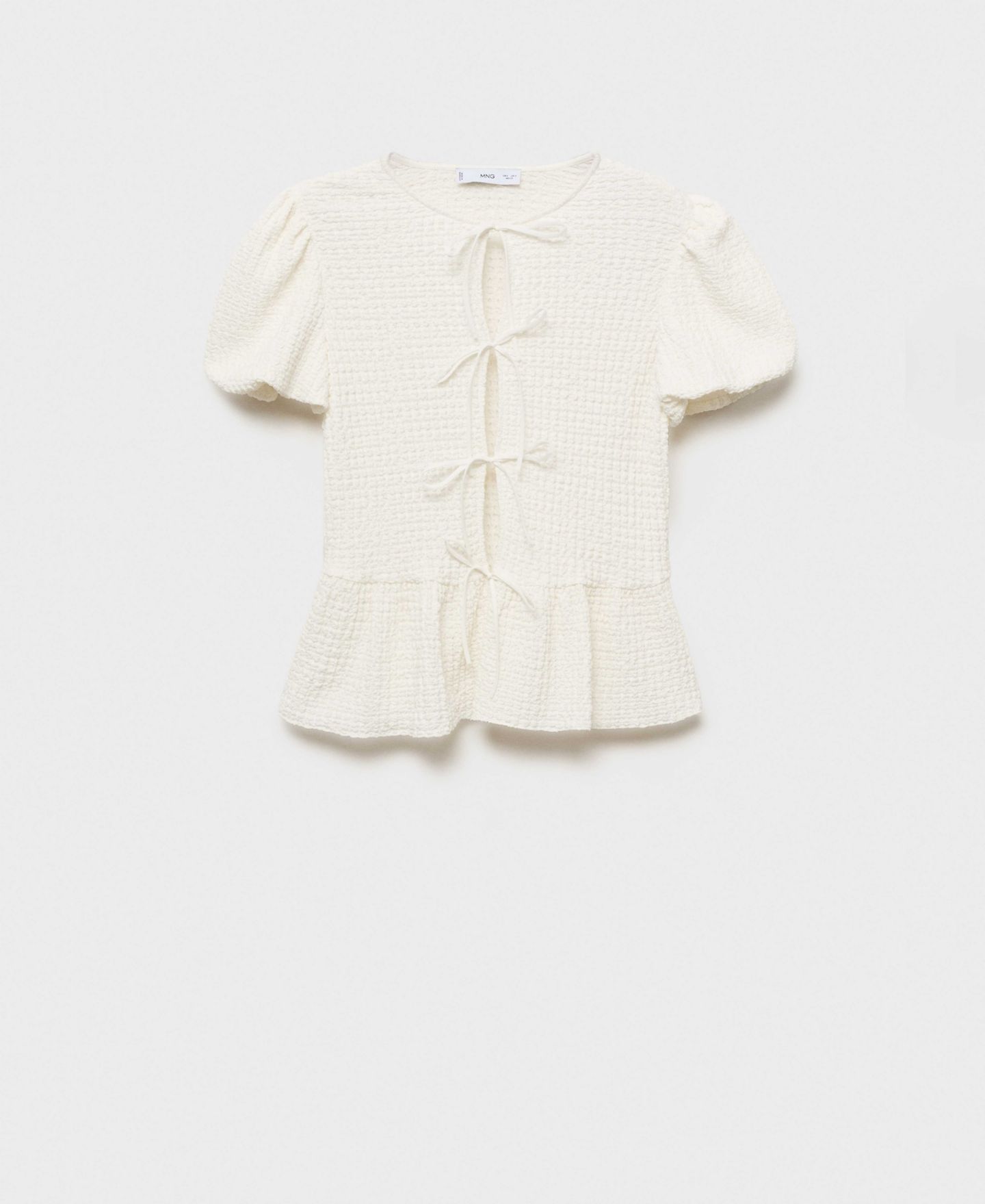 Женская блузка Mango Bow Closure Textured, цвет: Экрю — фото 7