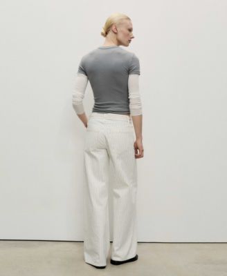 Women's Stripes and Belt Wide Leg Jeans